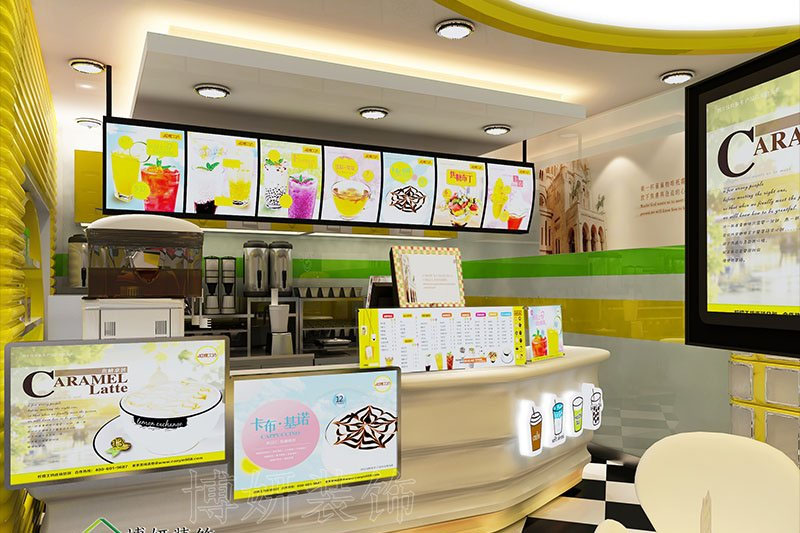 南京个性奶茶饮品店装修设计方案效果图-南京js4399金沙装饰公司