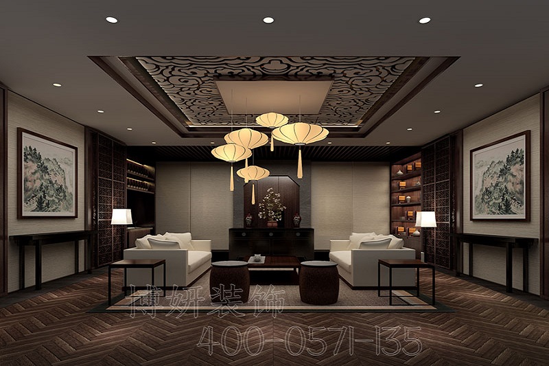 南京传统中式茶室装修设计案例效果图